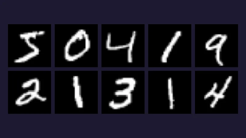 Grid of ten MNIST digit samples from the training pipeline
